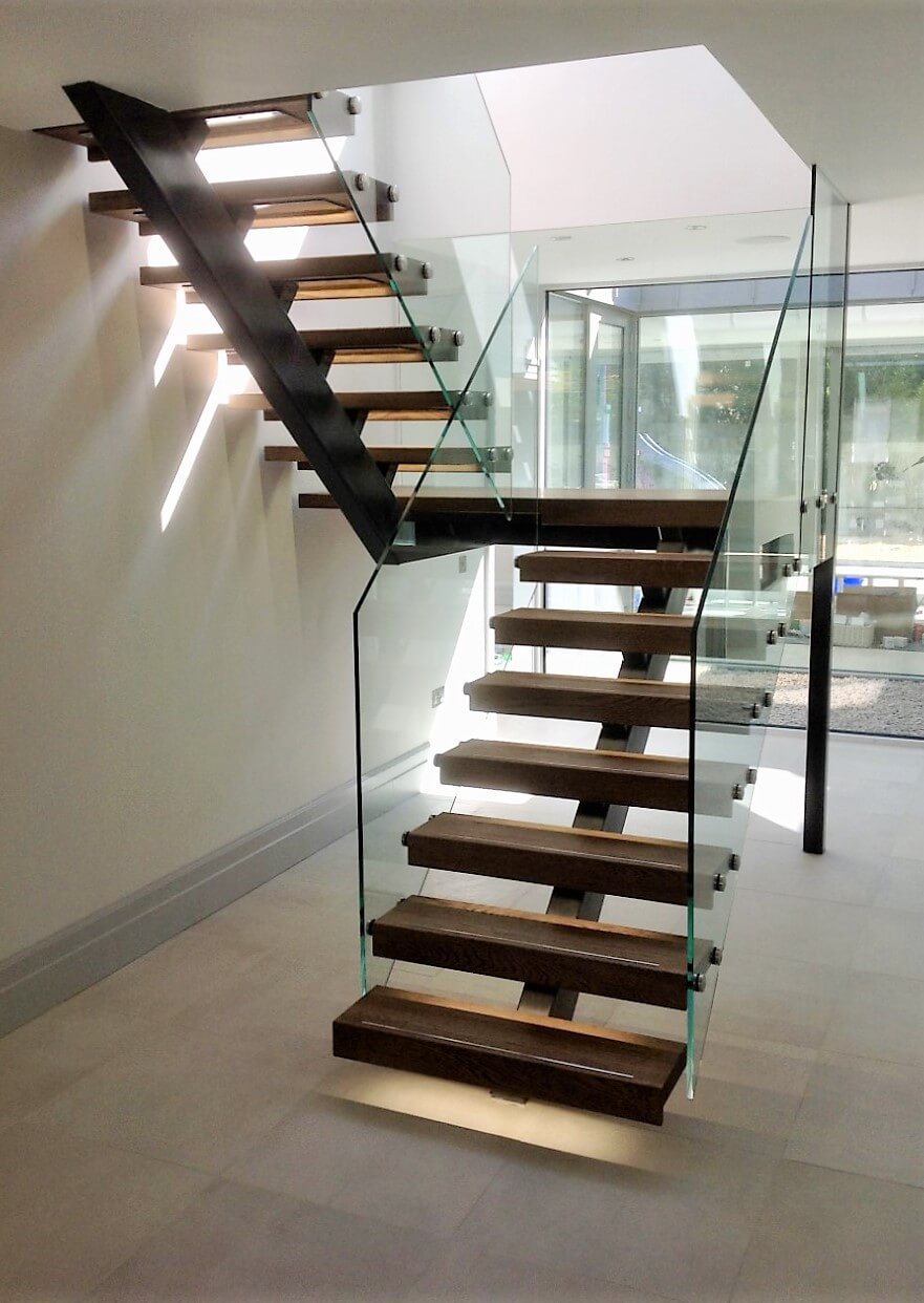 Grey Steel Spine Stairs with Glass Balustrade - Staircase Design and ...